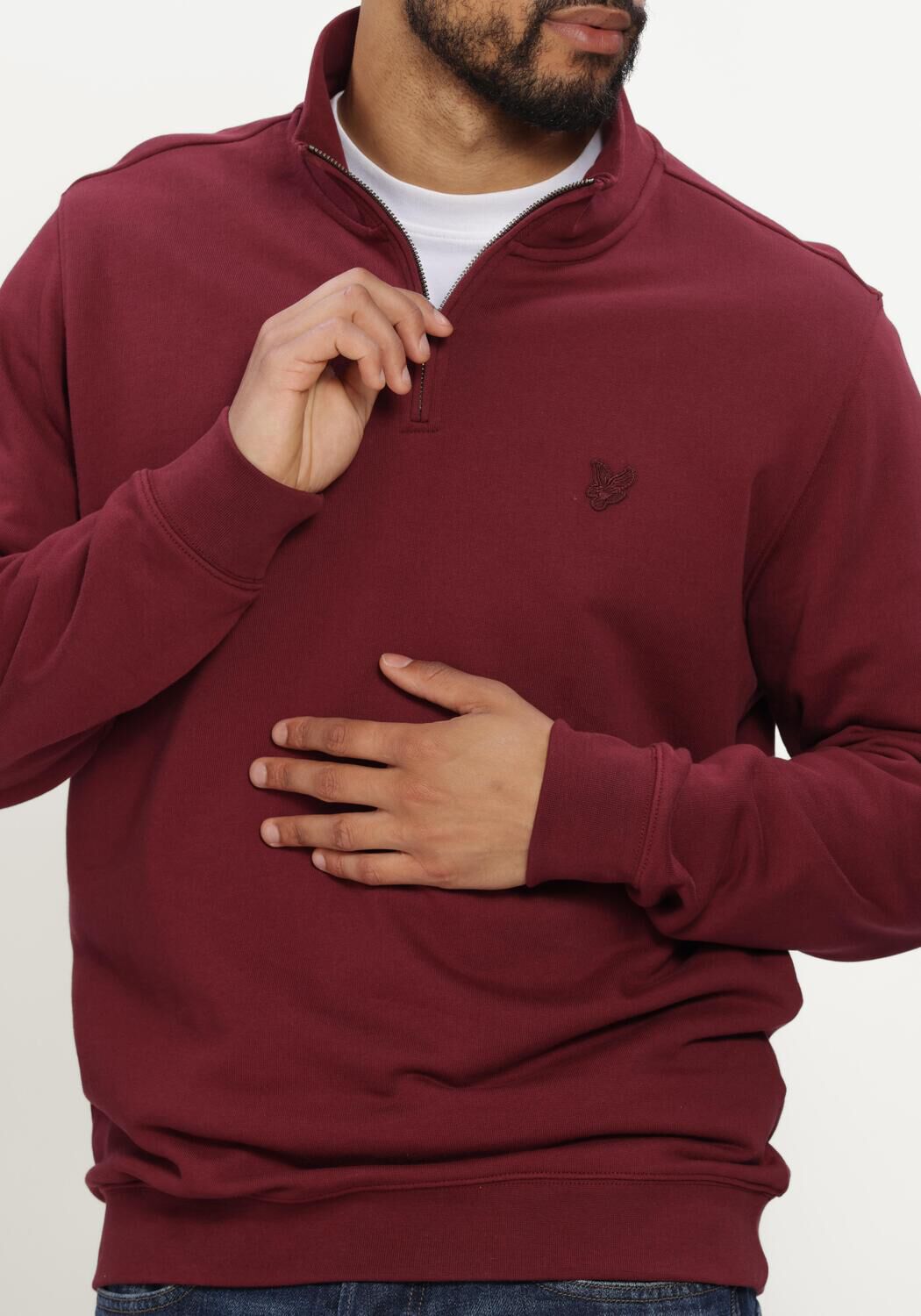 Bordeaux LYLE & SCOTT Trui SUPERFINE QUARTER ZIP SWEATSHIRT - large