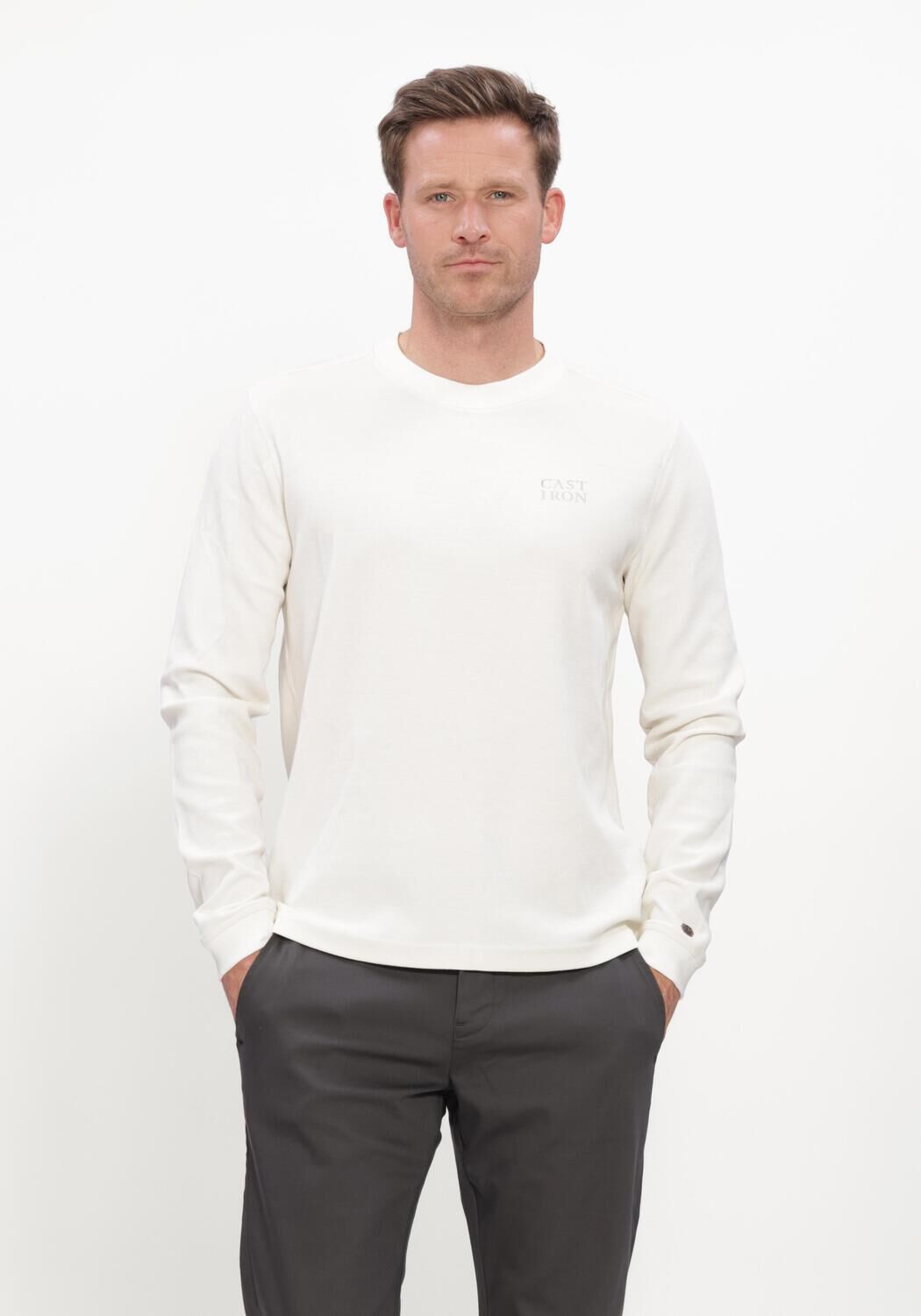 Gebroken wit CAST IRON T-shirt LONG SLEEVE R-NECK REGULAR FIT WAFFLE - large
