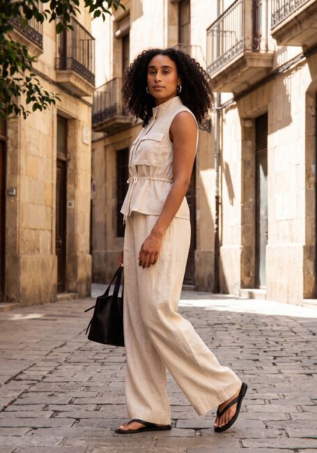 Beige OBJECT Broeken OBJKADIE MW WIDE PANTS 145 - large