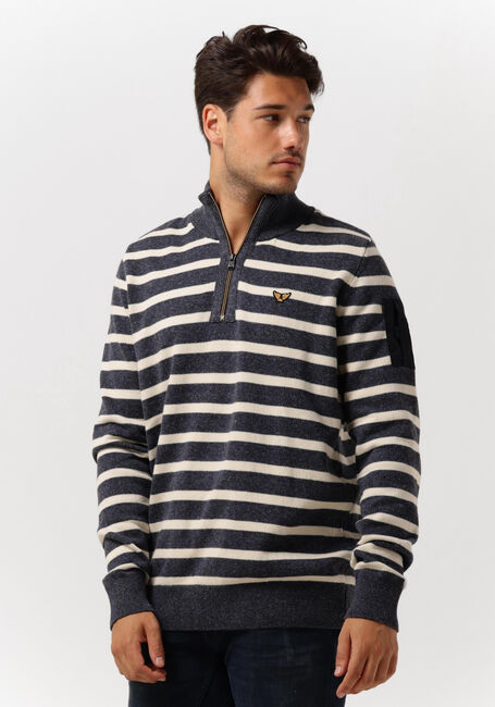 Blauwe PME LEGEND Trui HALF BUTTON + ZIP COLLAR COTTON RIB KNIT - large