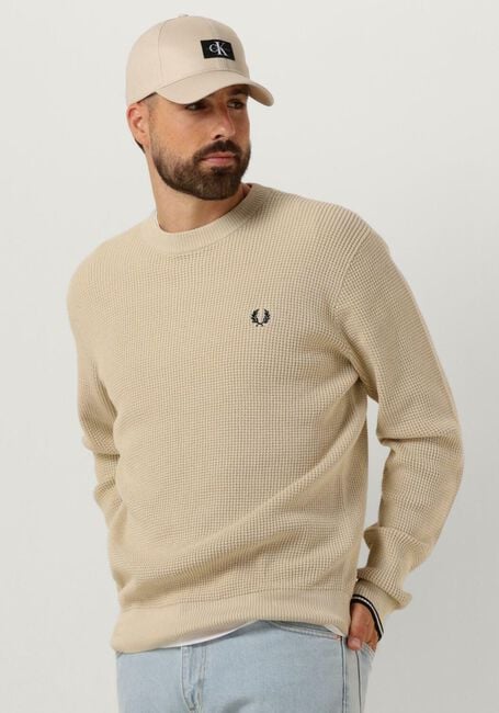 Beige FRED PERRY Trui WAFFLE STITCH CREW NECK JUMPER - large