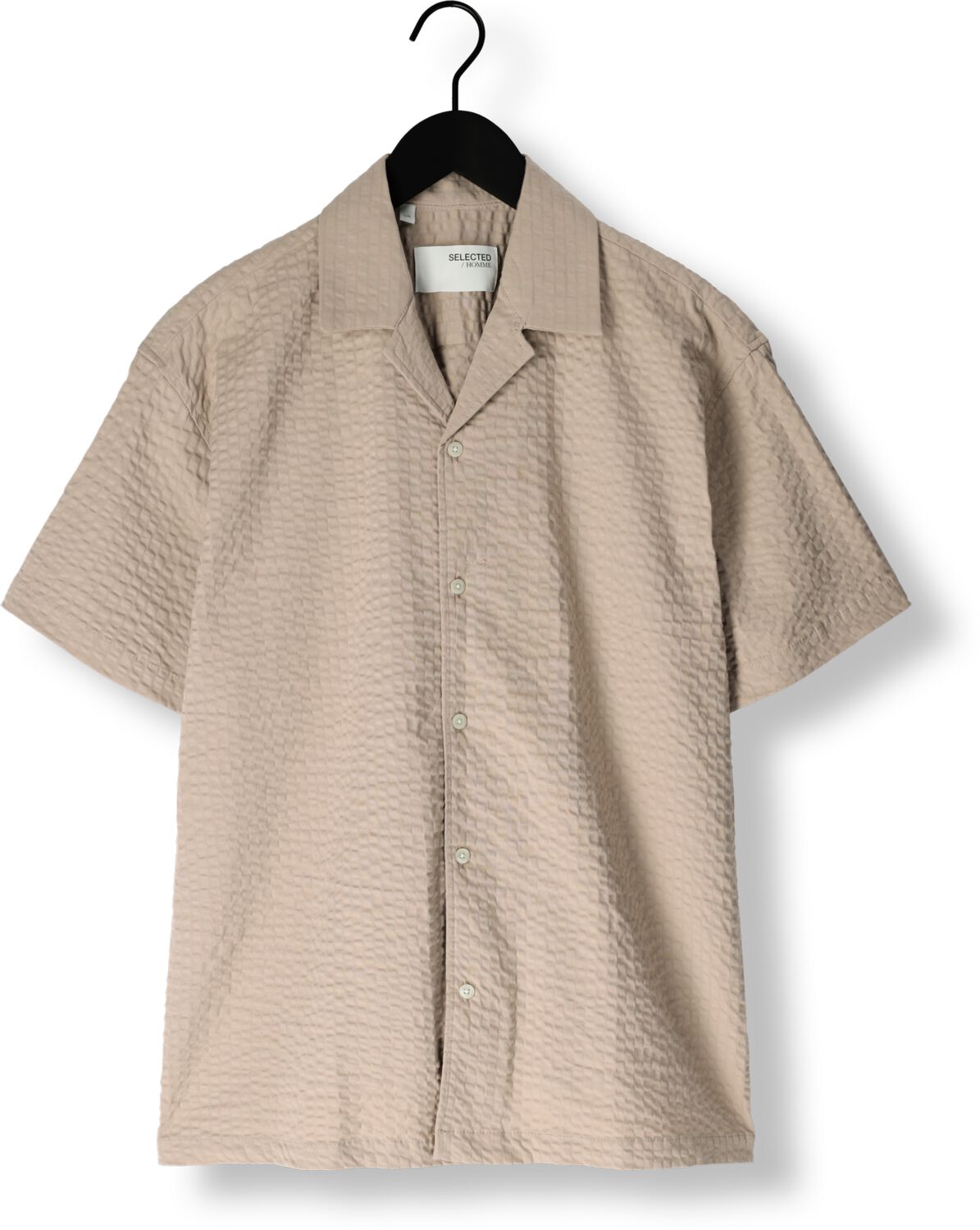 SELECTED HOMME Heren Overhemden Slhrelaxed-ace Seersucker Ss Shirt Beige