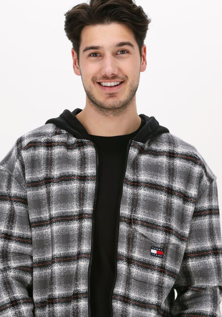 Grijze TOMMY JEANS Jack TJM HOODED CHECK OVERSHIRT - large