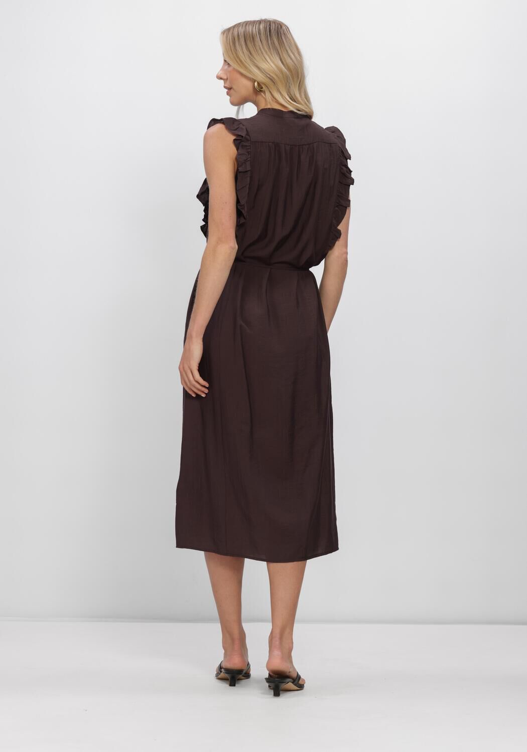 Bruine CO'COUTURE Midi jurk HERACC FRILL SS V-DRESS - large