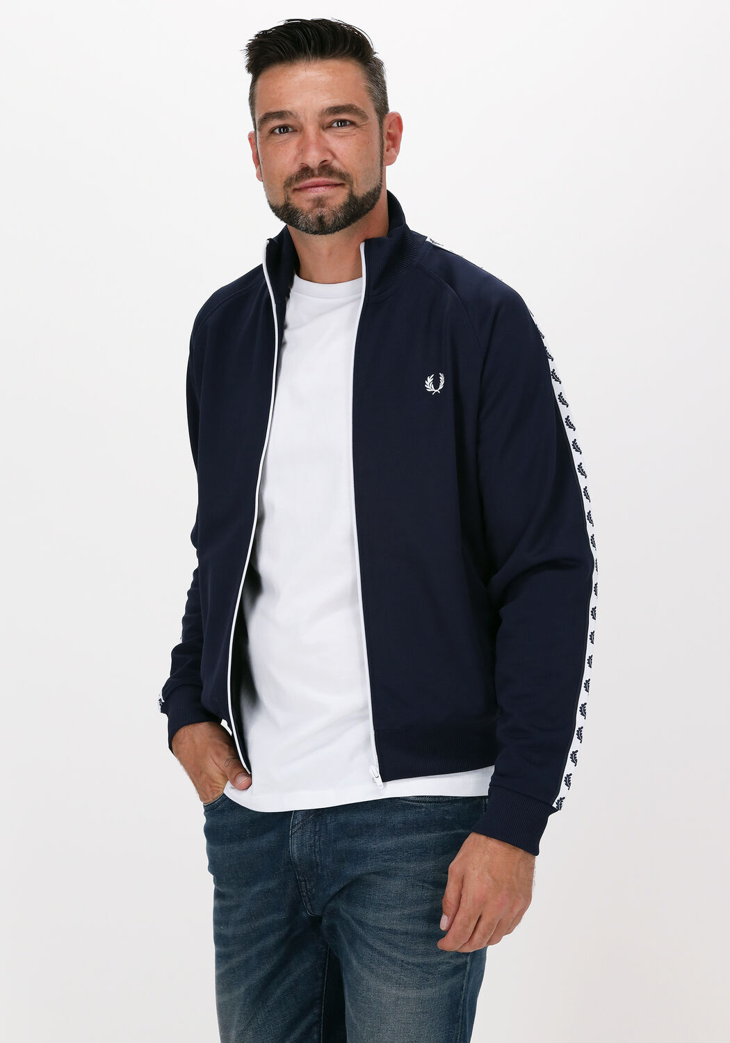 blauwe fred perry vest taped track jacket