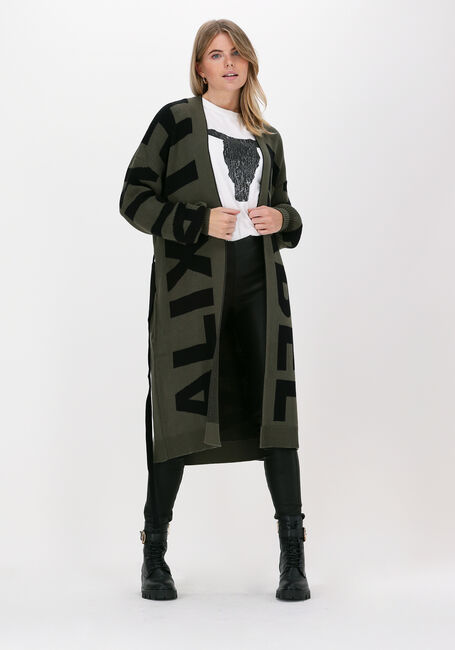 Donkergroene ALIX THE LABEL Vest TEXT JAQUARD CARDIGAN - large