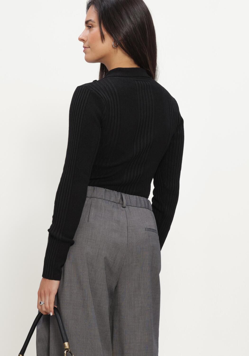 Zwarte MODSTR&Ouml;M Longsleeves KRISSAMD ZIP T-NECK - large