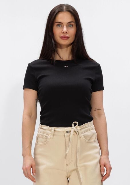 Zwarte TOMMY JEANS Top TJW SLIM ESSENTIAL RIB SS - large