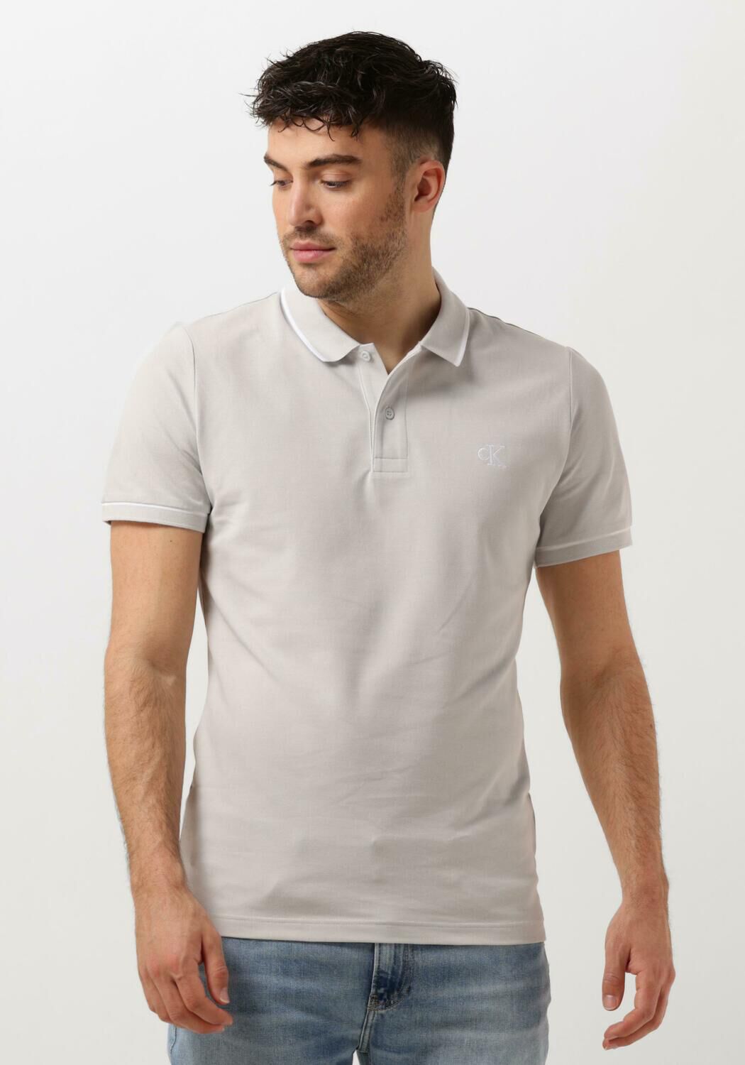 CALVIN KLEIN Heren Polo's & T-shirts Tipping Slim Polo Lichtgrijs