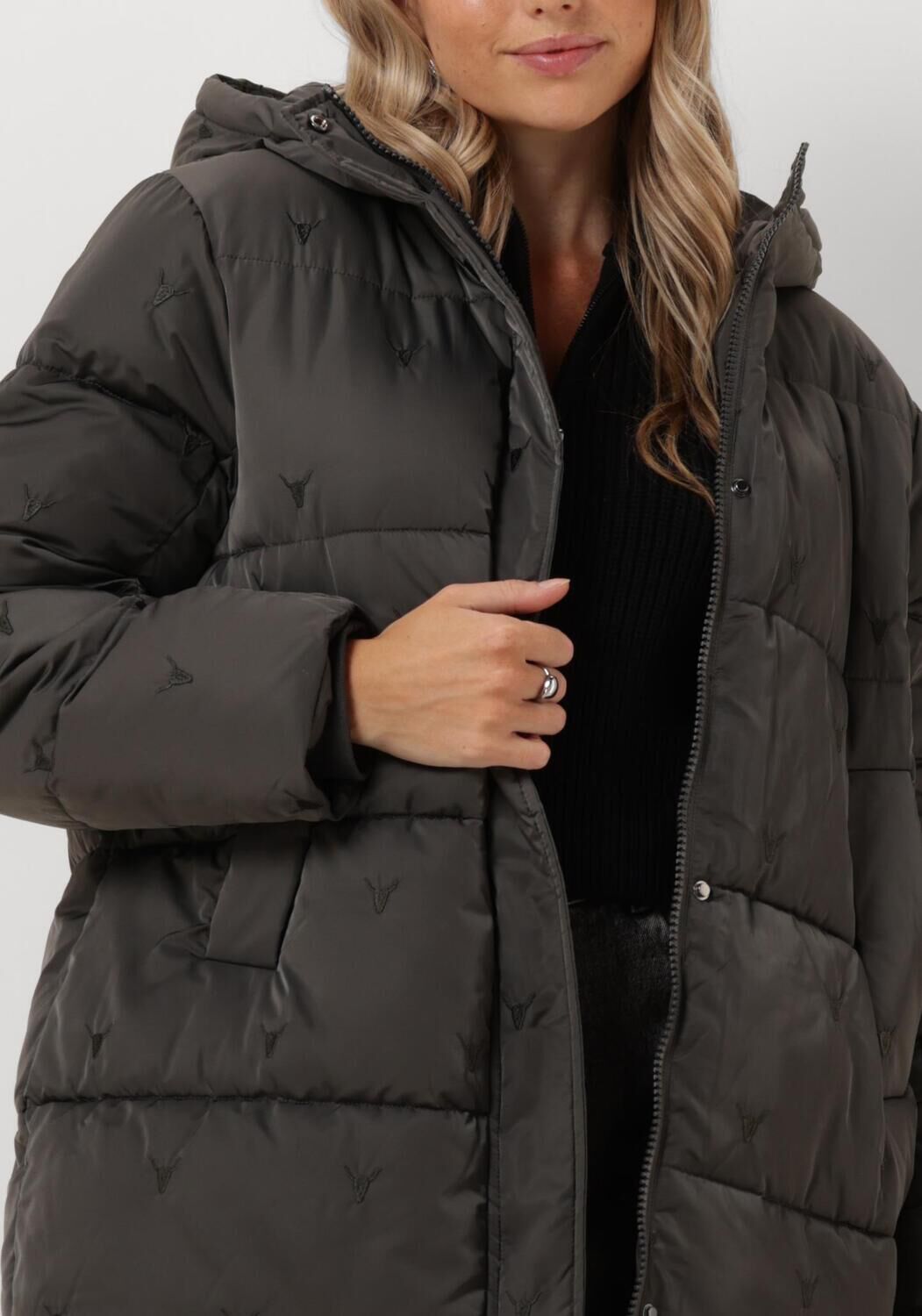 ALIX THE LABEL Dames Jassen Ladies Woven Bull Puffer Coat Antraciet