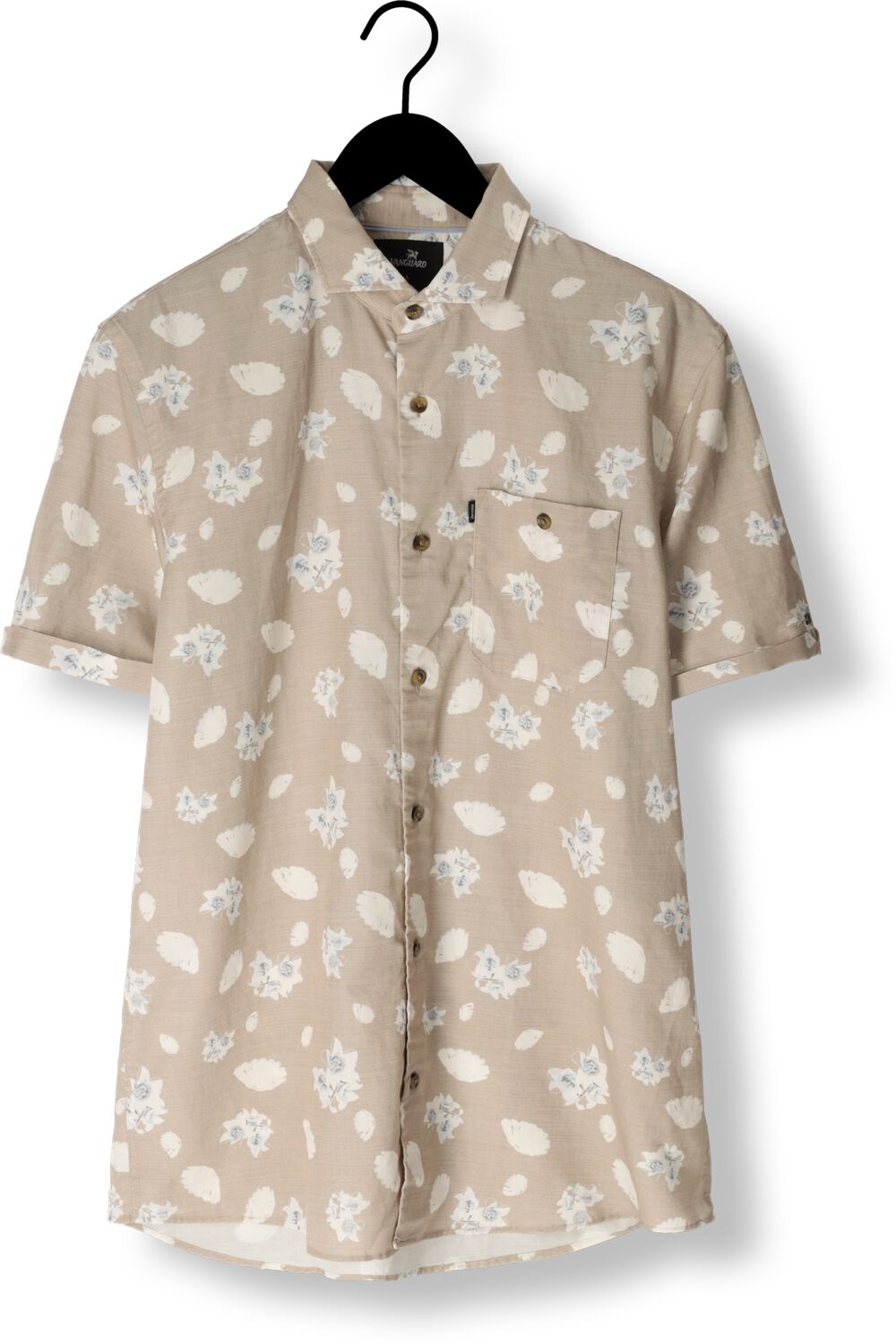 VANGUARD Heren Overhemden Short Sleeve Shirt Printed Tencel Cotton Linen Beige