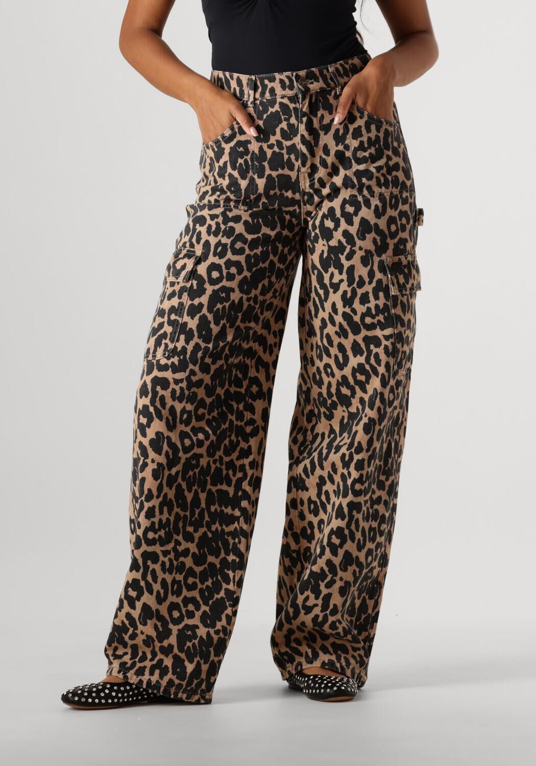 HARPER & YVE high waist wide leg jeans DANA-PA met panterprint bruin zwart