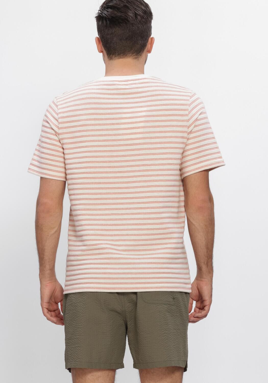 Beige SELECTED MEN Polo / T-shirt SLHKEVIN STRIPE SS O-NECK TEE - large