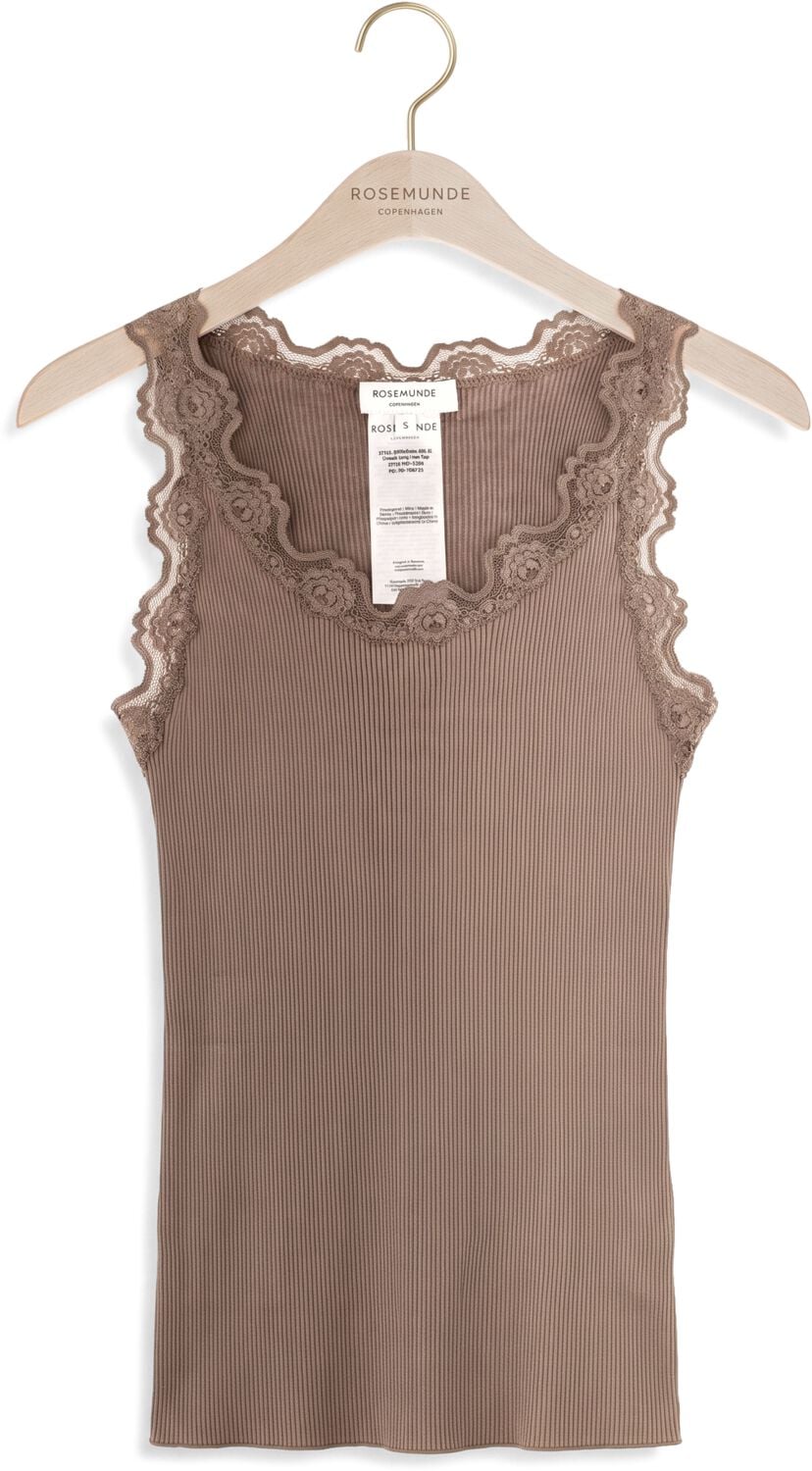 ROSEMUNDE Dames Tops & T-shirts Babette Silk Sl U-neck Long Lace Taupe