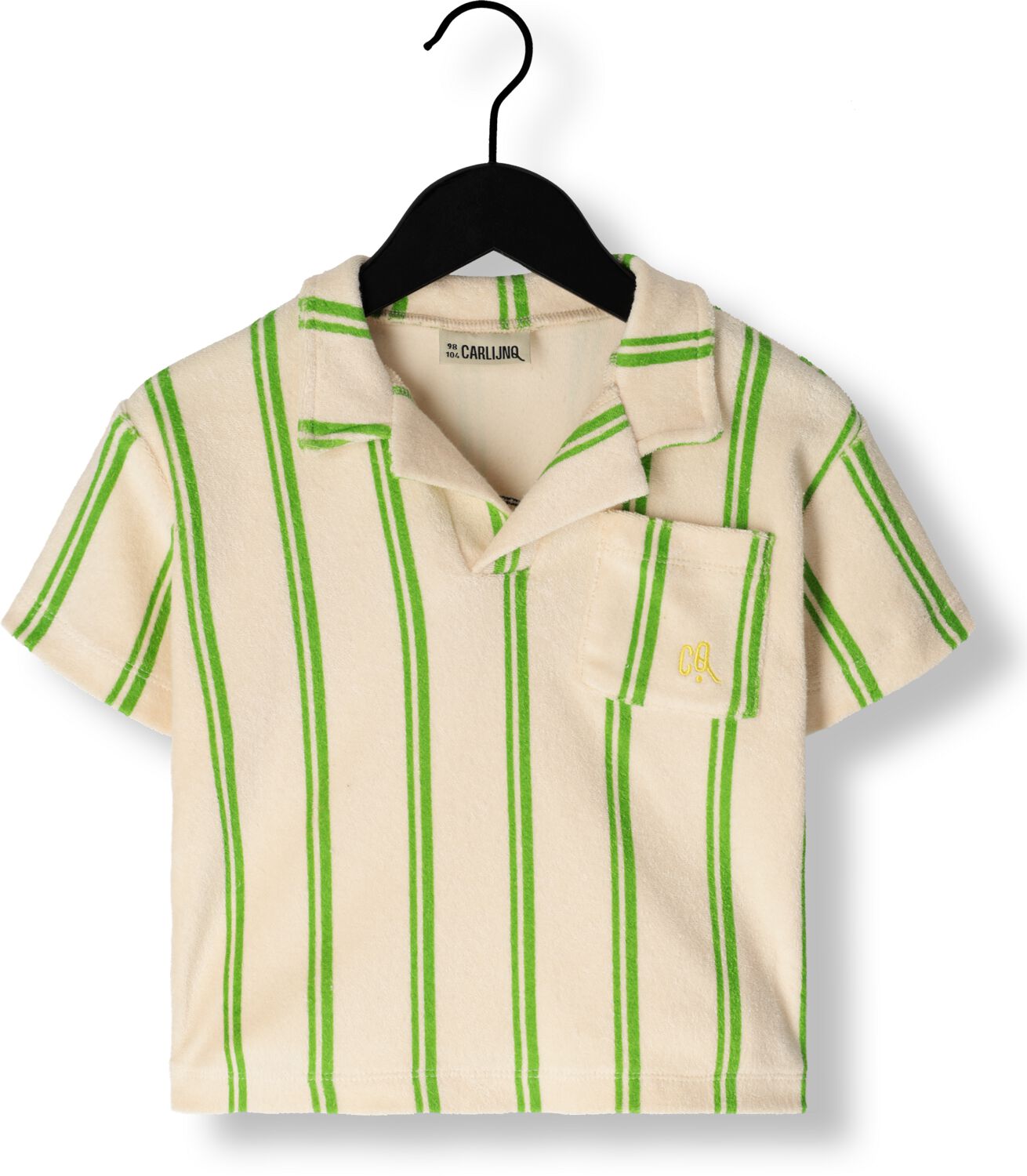 CARLIJNQ Jongens Polo's & T-shirts Stripes Green Loose Fit Polo With Embroidery Wit