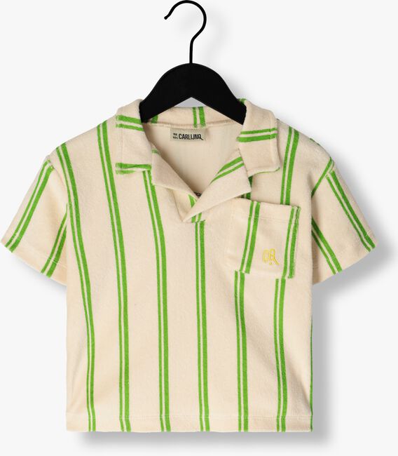 Witte CARLIJNQ T-shirt STRIPES GREEN - LOOSE FIT POLO WITH EMBROIDERY - large