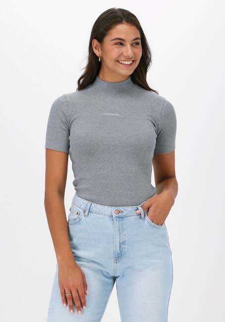 Grijze CALVIN KLEIN Top MICRO BRANDING RIB BABY TEE - large