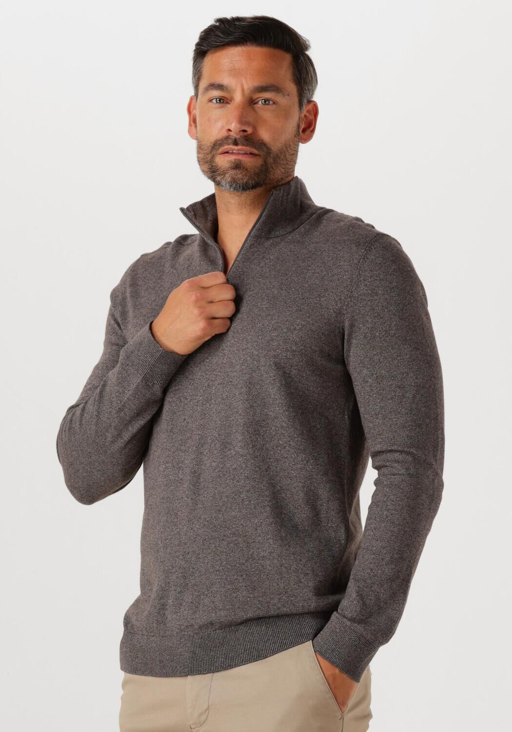 SELECTED HOMME Heren Truien & Vesten Slhberg Half Zip Cardigan Noos Bruin