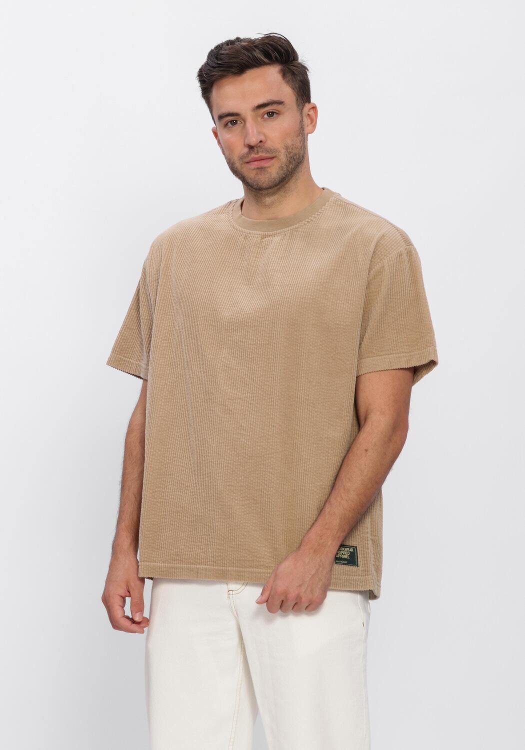 Beige ANERKJENDT T-shirt AKVILLADS CORDUROY SS TEE - large