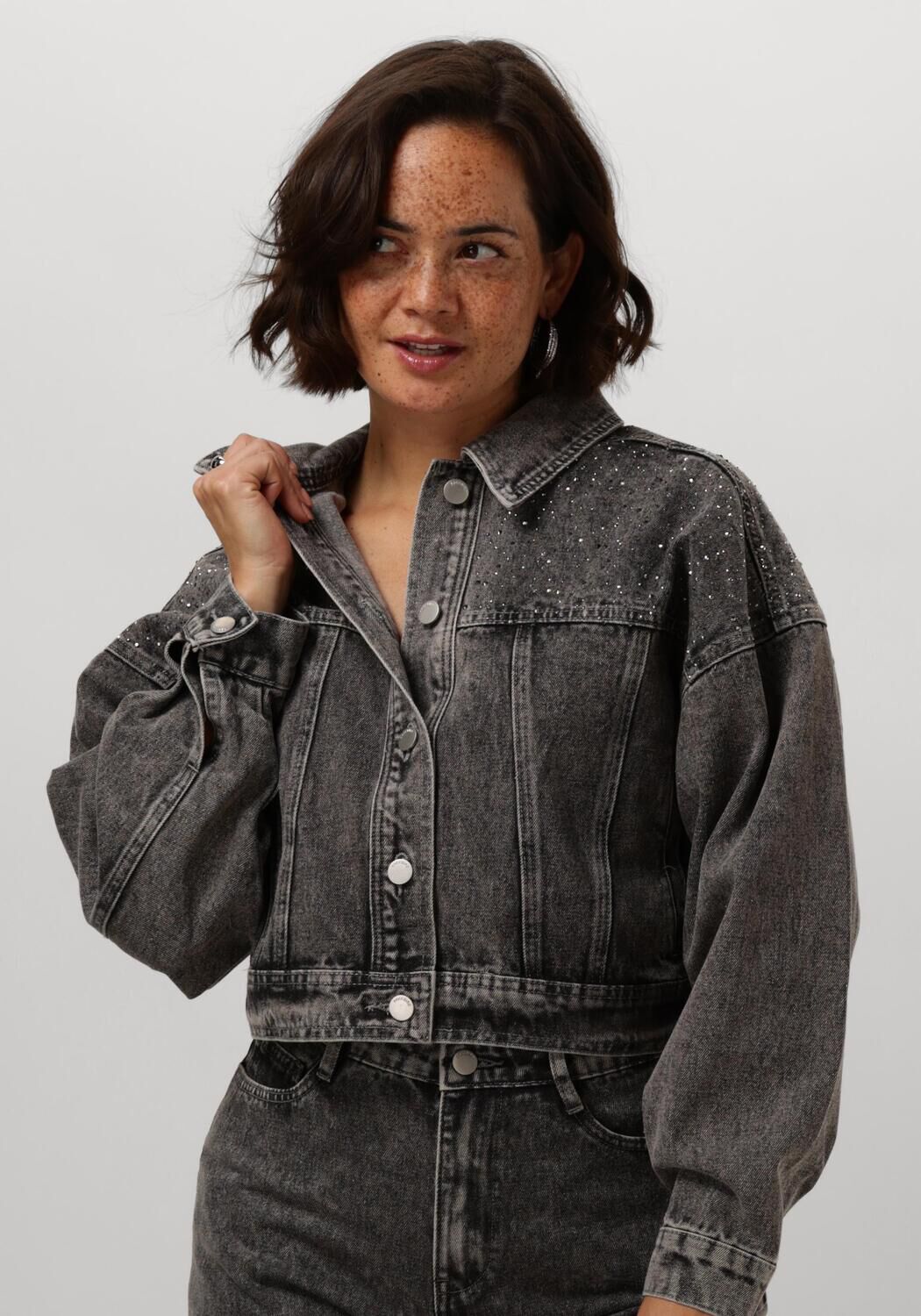 Freebird Grijze Denimjack met Strass-steentjes Gray Dames