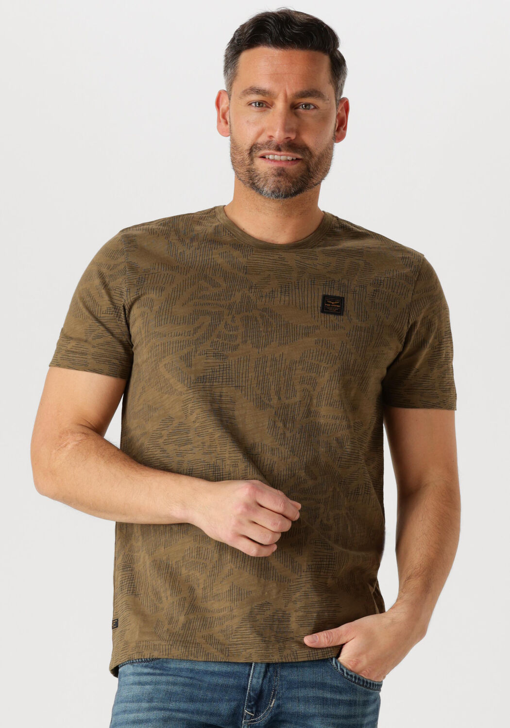 PME LEGEND Heren Polo's & T-shirts Short Sleeve R-neck Slub Jersey Aop Groen