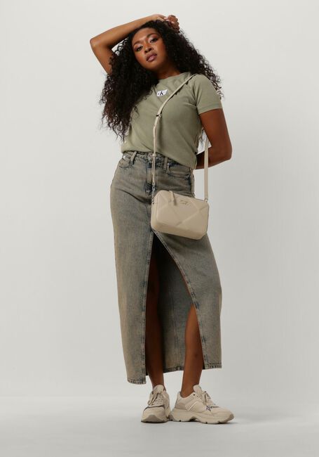 Groene CALVIN KLEIN T-shirt LABEL WASHED RIB SLIM TEE - large