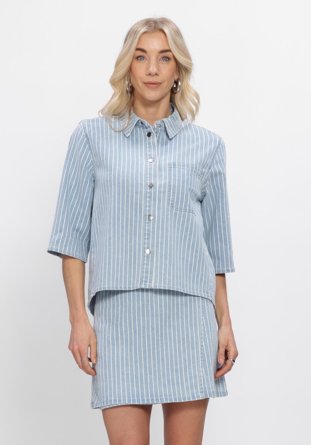 Blauwe OBJECT Blouses OBJSANNI 2/4 RE DENIM SHIRT - large