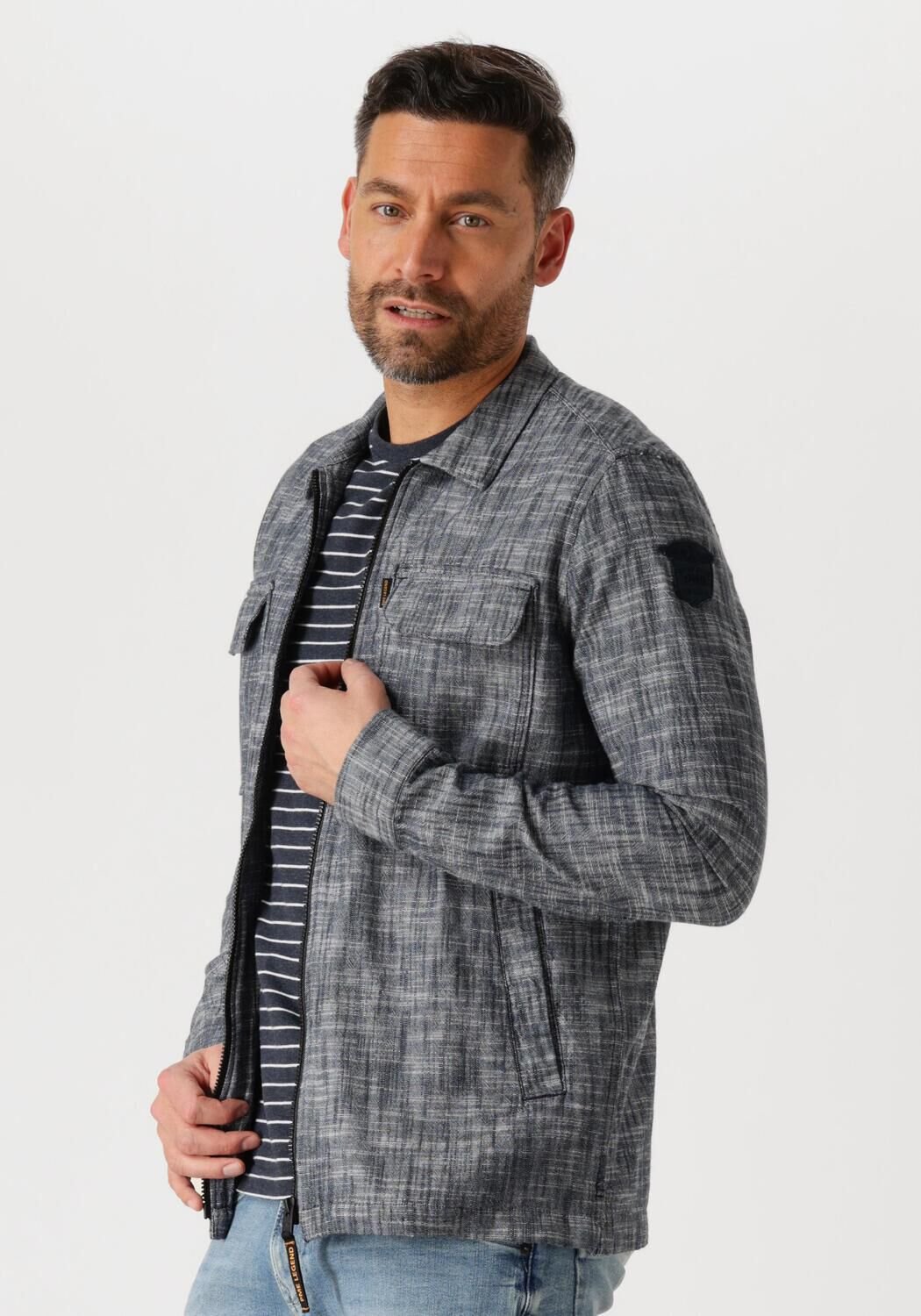 PME LEGEND Heren Overshirts Long Sleeve Shirt 2 Tone Slub Blauw