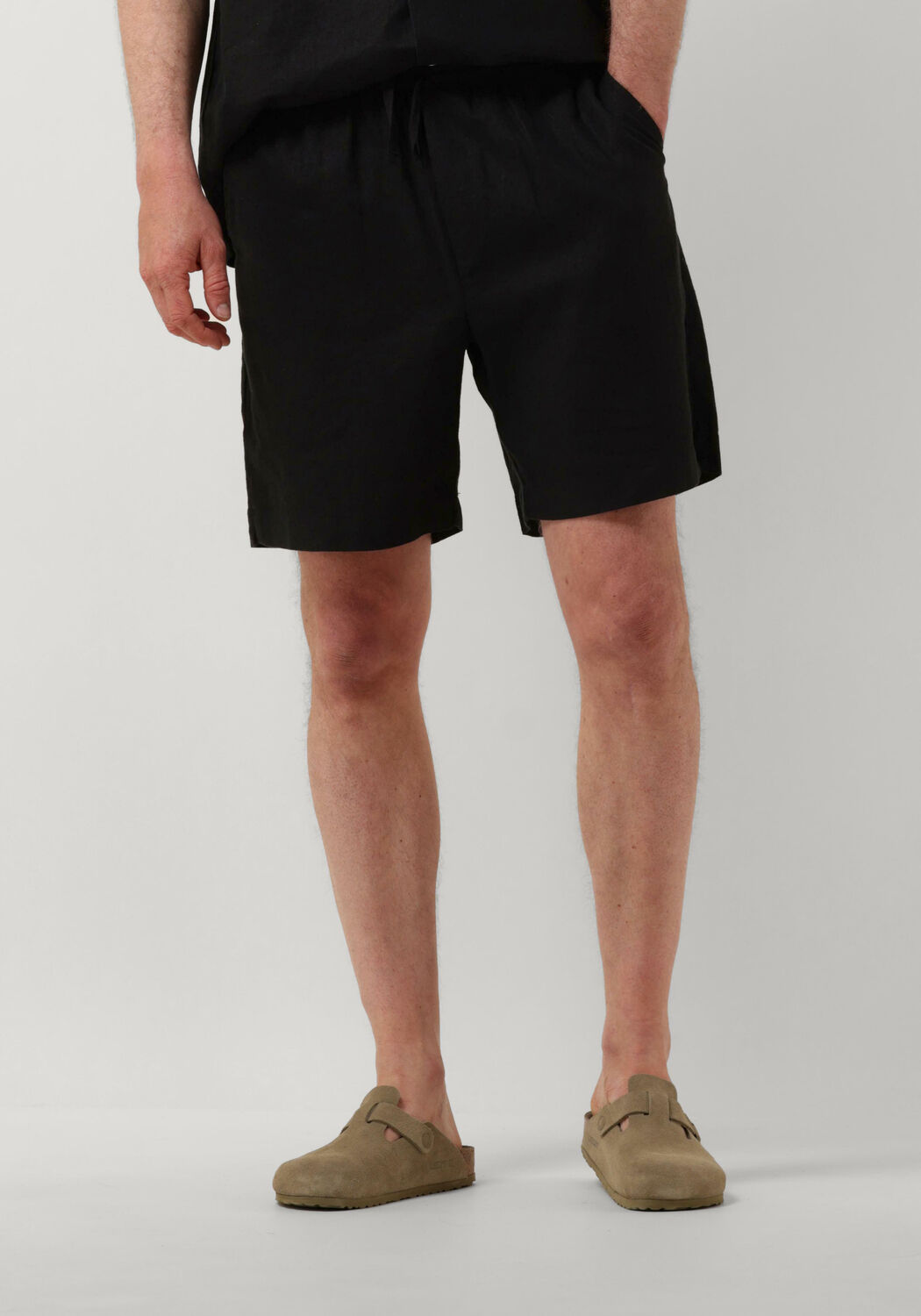 Woodbird Zwarte Linnen Shorts voor Zomer Black Heren