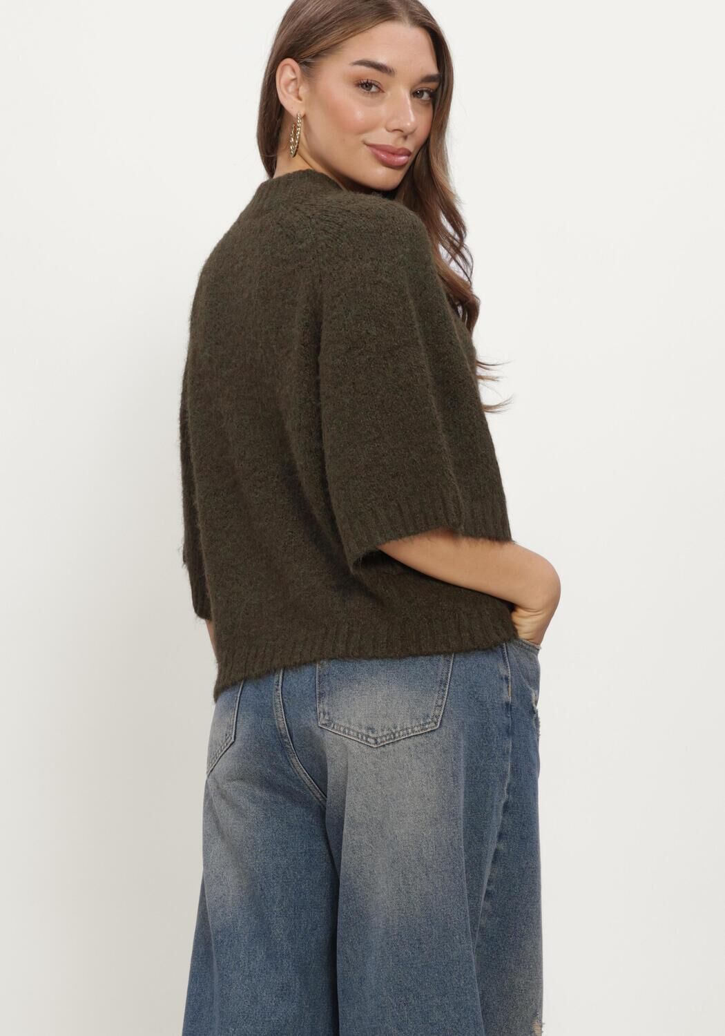 Donkergroene NEO NOIR Vest BENUTA FLUFFY KNIT CARDIGAN - large