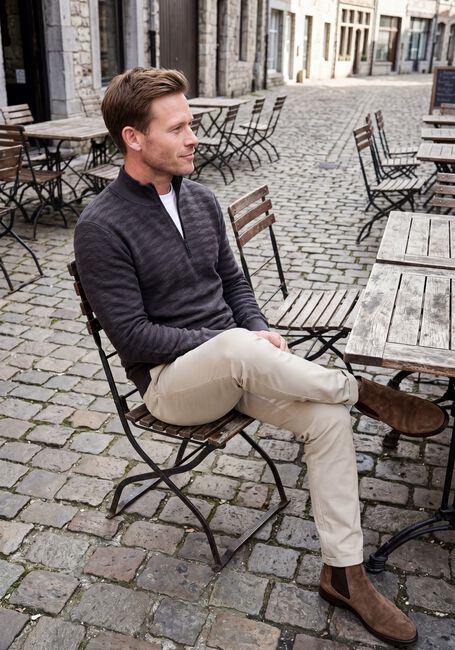 Donkergrijze CAST IRON Trui HALF ZIP COLLAR SLIM FIT COMFORT BLEND - large