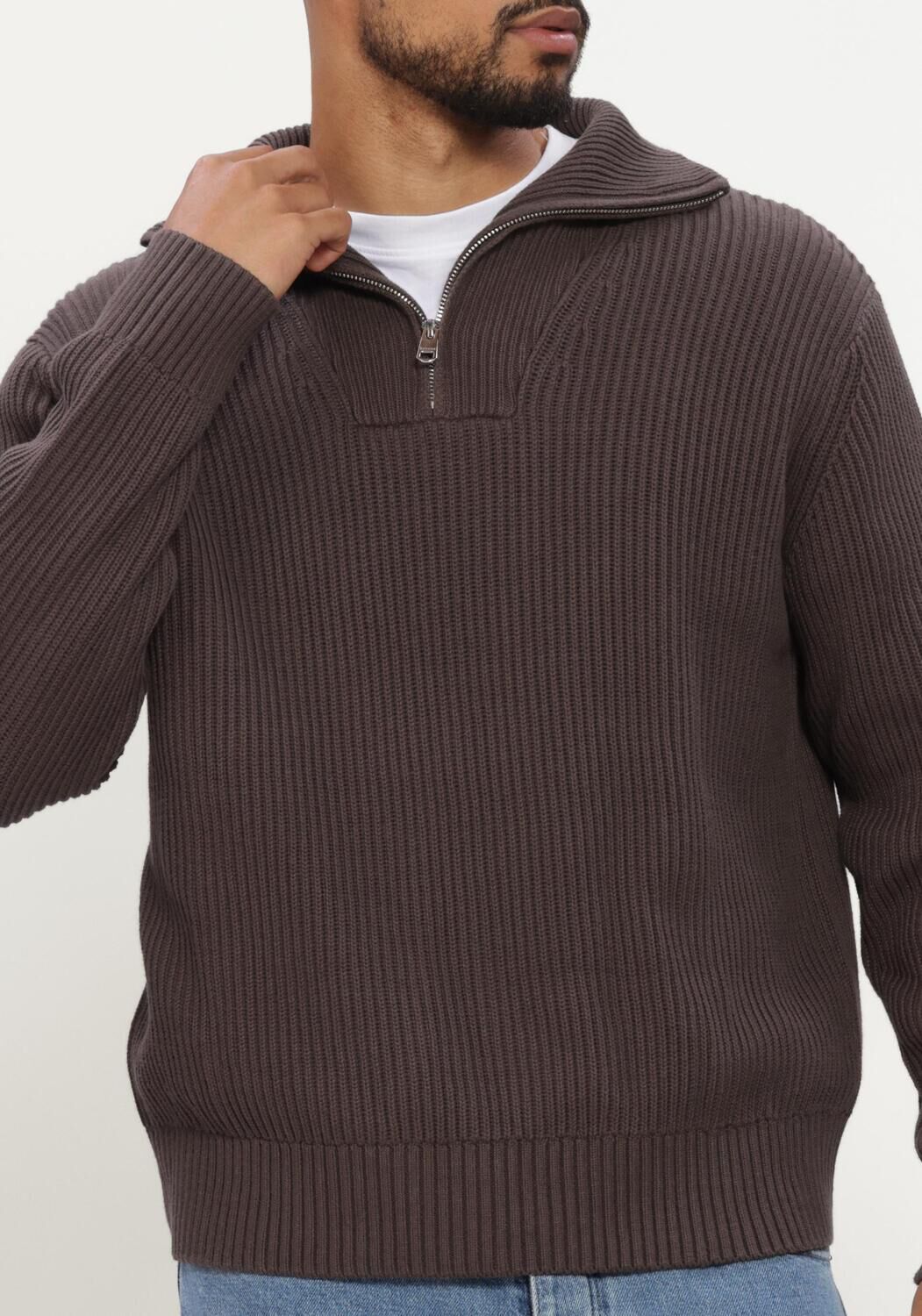 Bruine SELECTED MEN Trui SLMDRY LS KNIT HALF ZIP - large