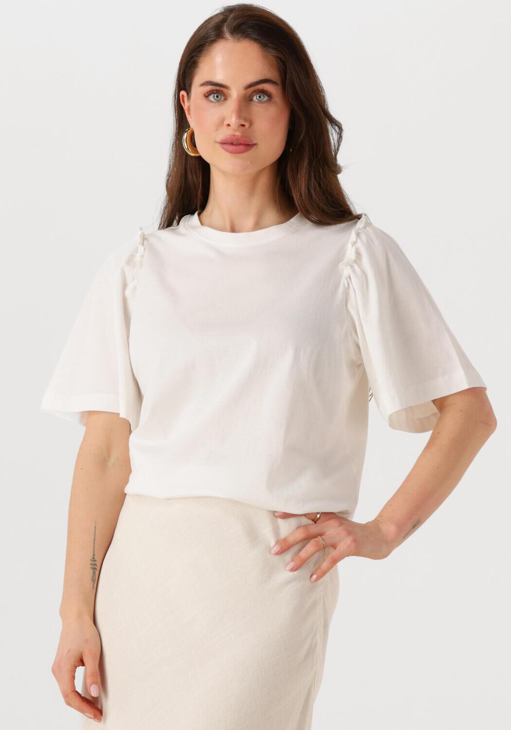 SELECTED FEMME Dames Tops & T-shirts Slfpenelope 2 4 Ruffle Tee Ecru