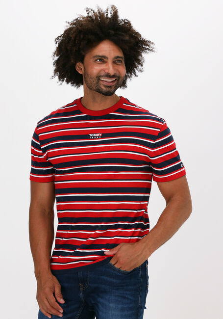 Rode TOMMY JEANS T-shirt TJM CENTRE GRAPHIC STRIPE TEE - large
