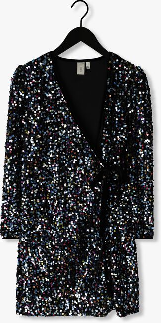 Zwarte Y.A.S. Mini jurk YASKILLO SEQUIN LS WRAP DRESS - large