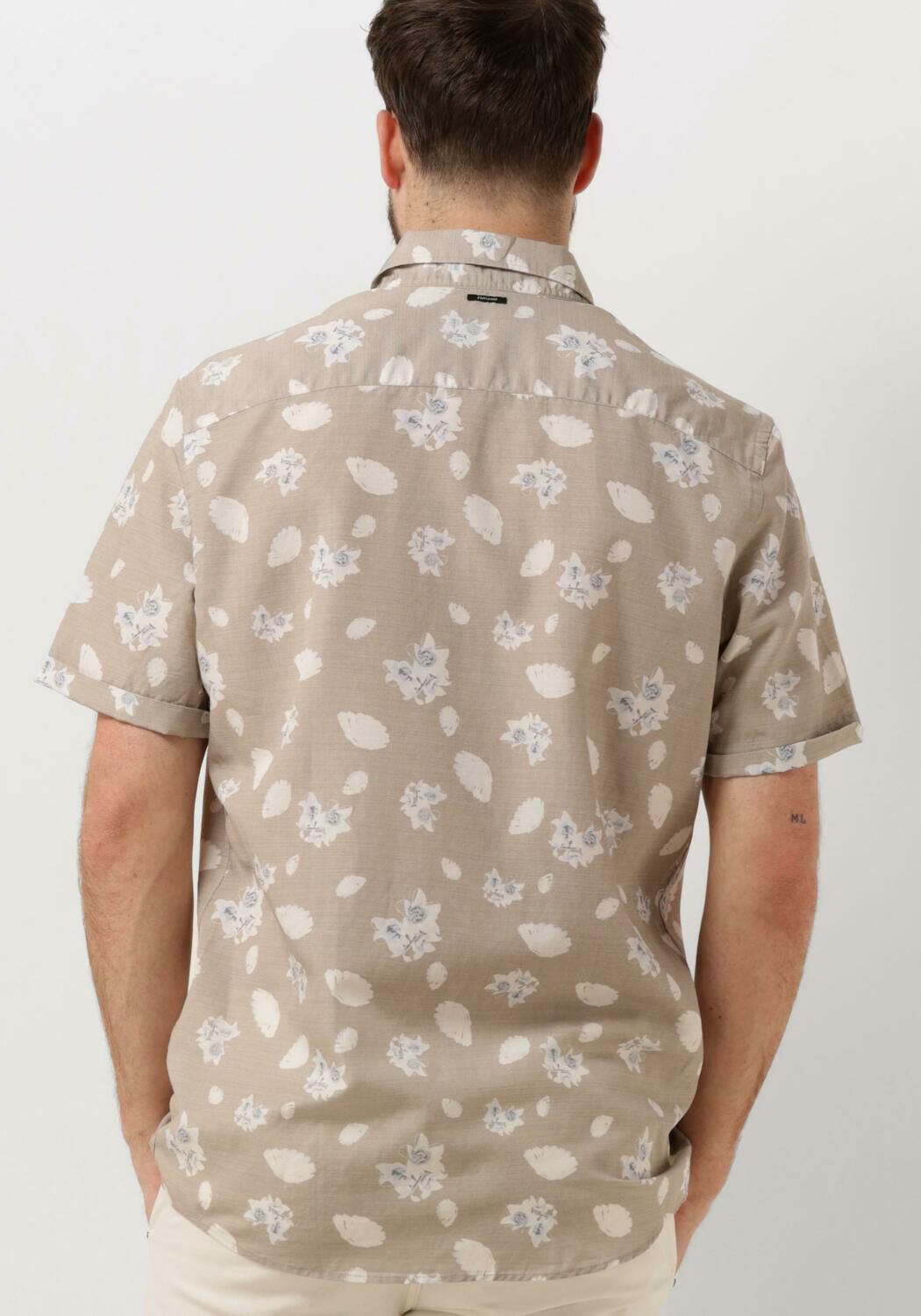 VANGUARD Heren Overhemden Short Sleeve Shirt Printed Tencel Cotton Linen Beige