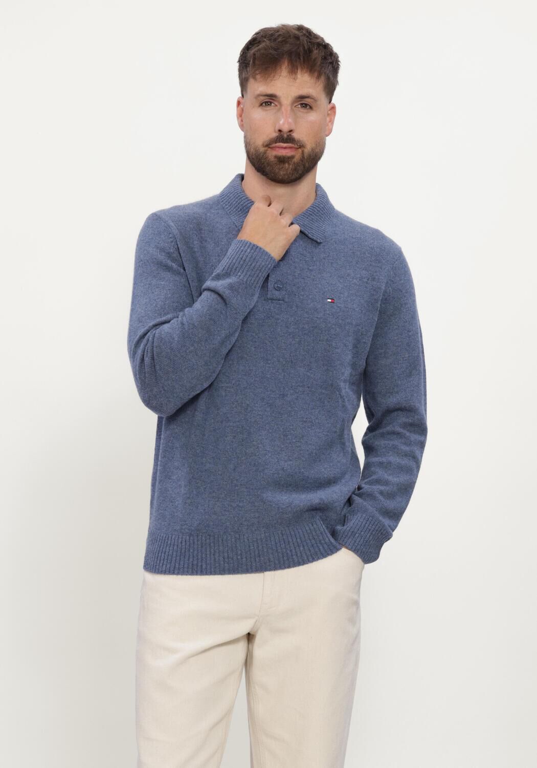 Blauwe TOMMY HILFIGER Polo LAMBSWOOL LS POLO - large