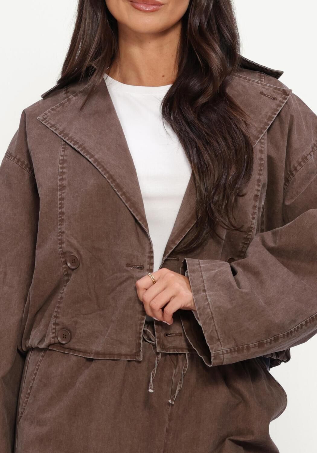 Bruine REFINED DEPARTMENT Spijkerjas LADIES WOVEN WASHED BOMBER TRENCHCOAT JOLANDA - large