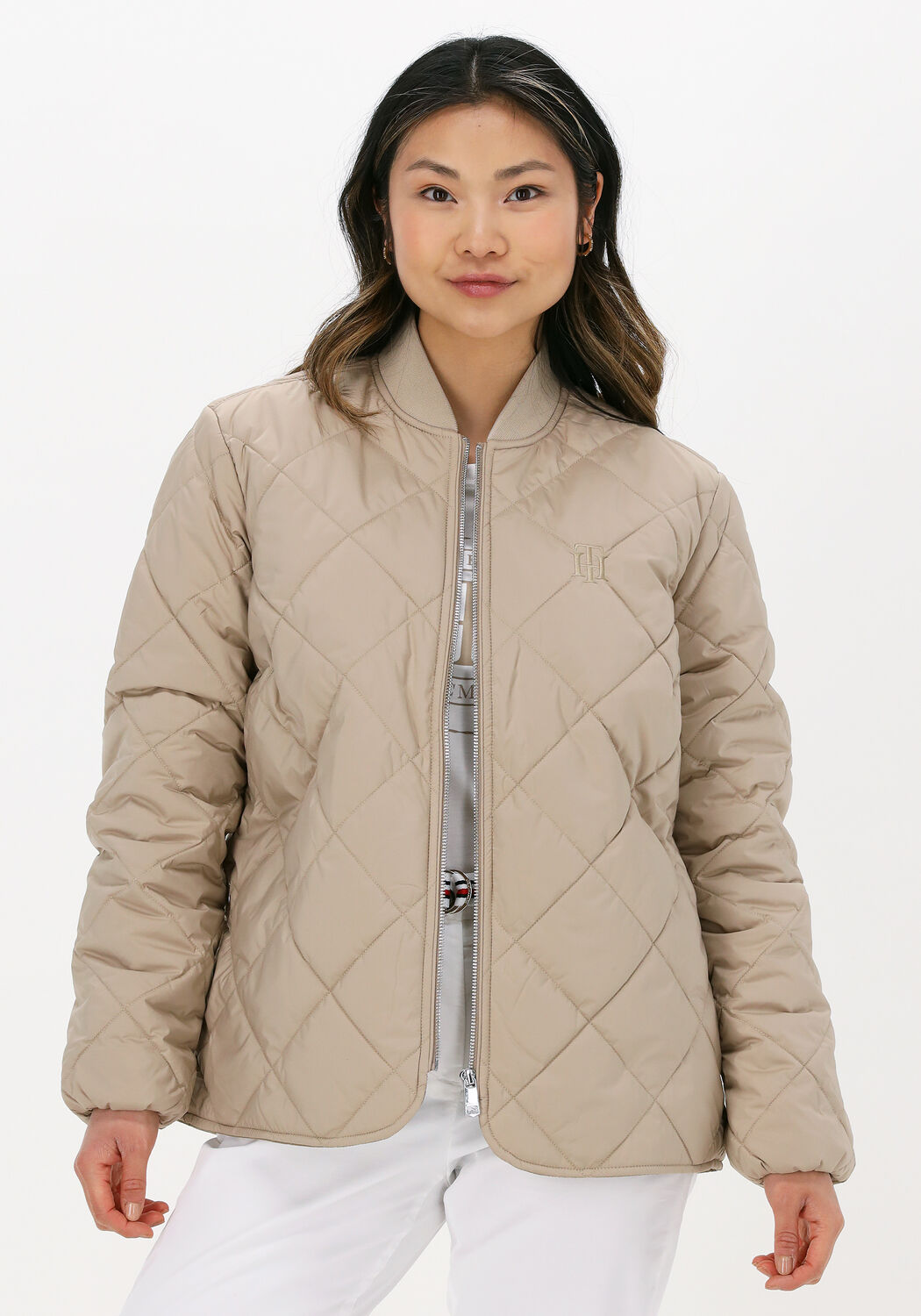 Beige quilted jacket new arrivals
