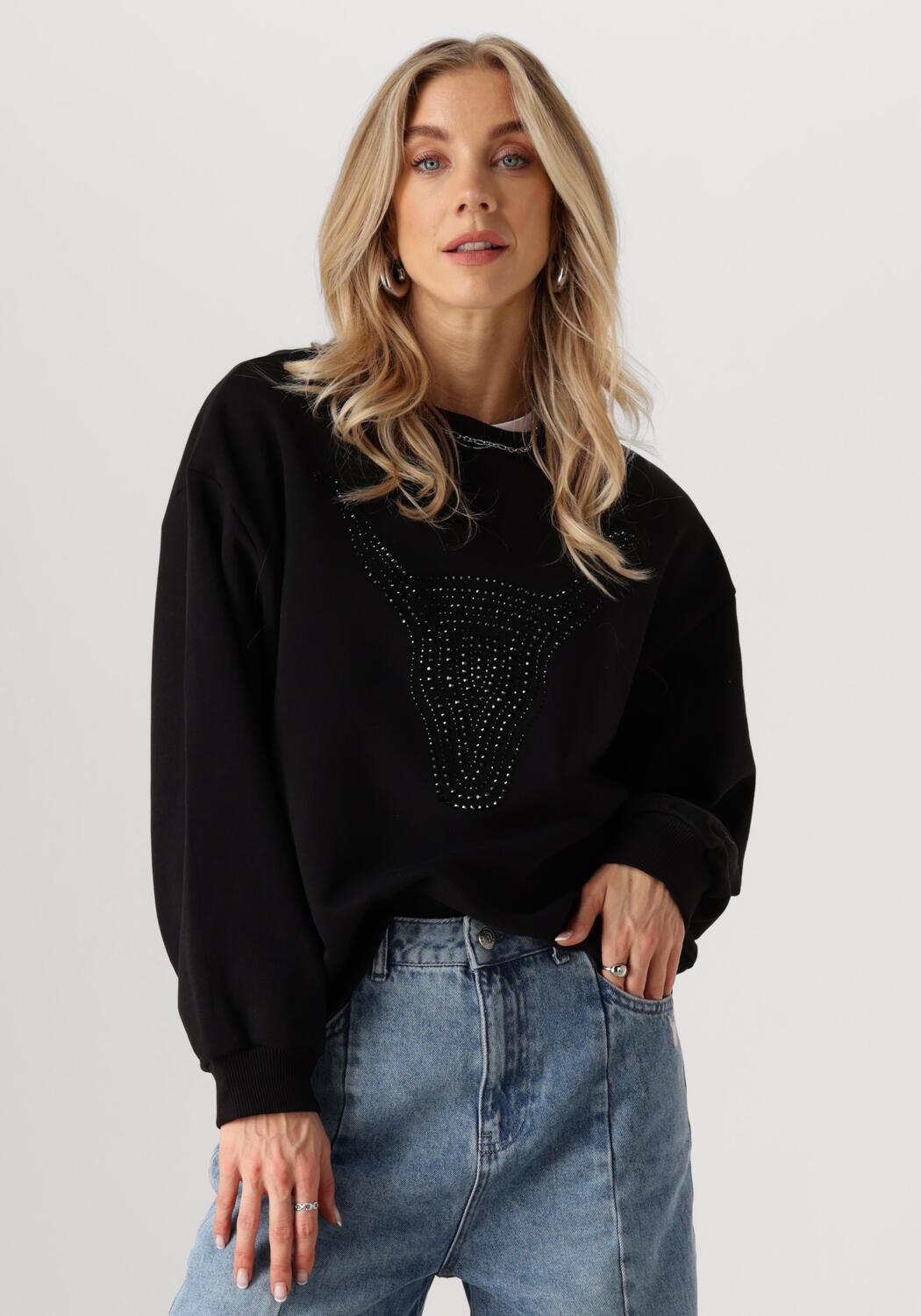 ALIX THE LABEL Dames Truien & Vesten Ladies Knitted Strass Bull Zwart