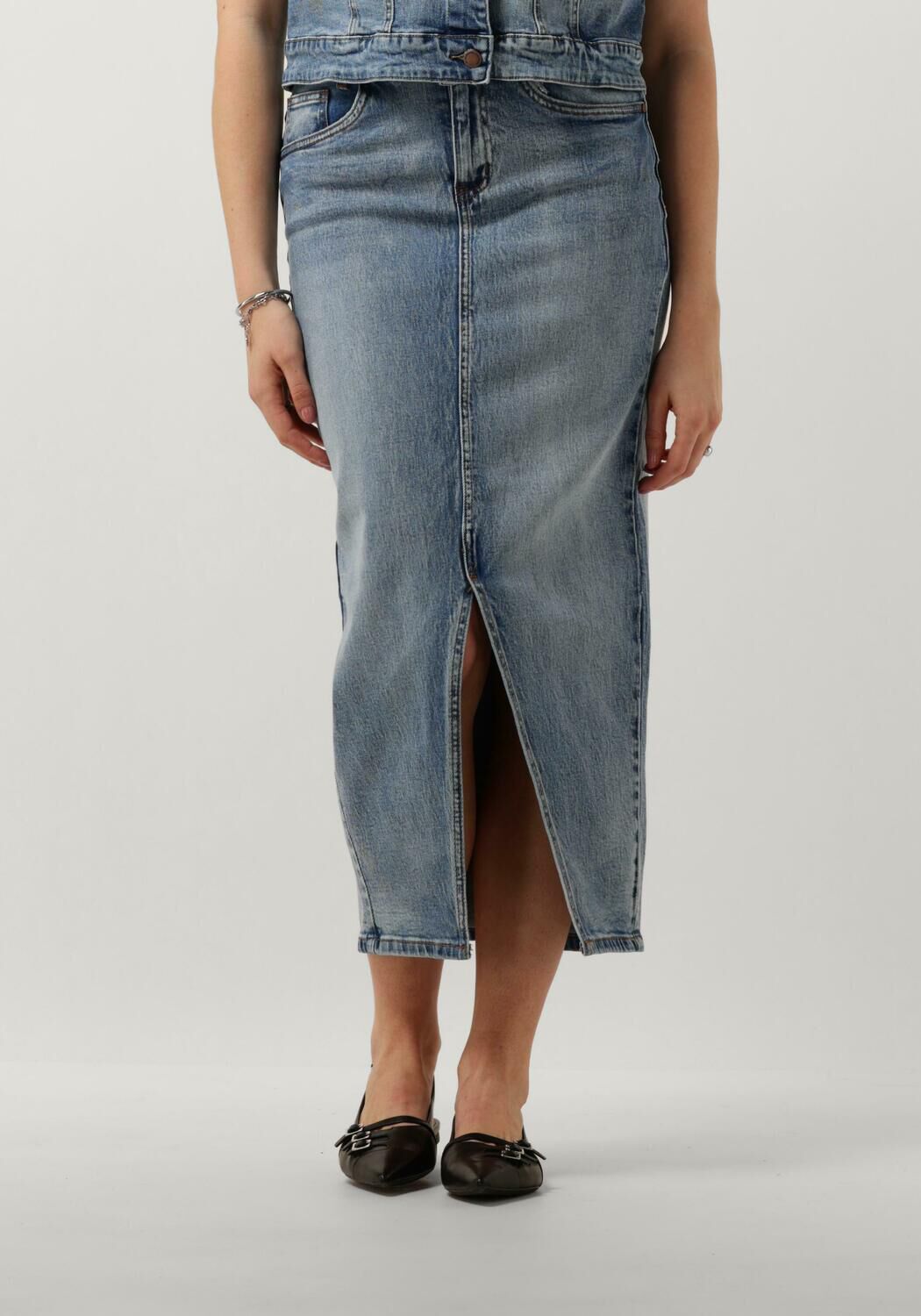My Essential Wardrobe Denim Rok met Split Lichtblauwe Retro Wassing Blue Dames