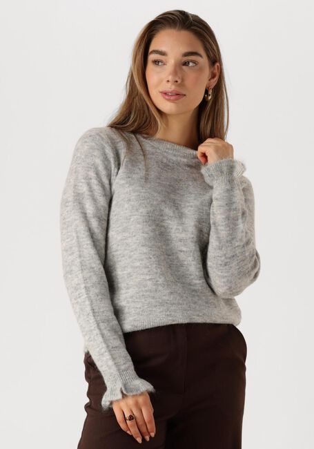 Lichtgrijze SELECTED FEMME Trui SLFLULU LS KNIT FRILL CUFF O-NECK - large