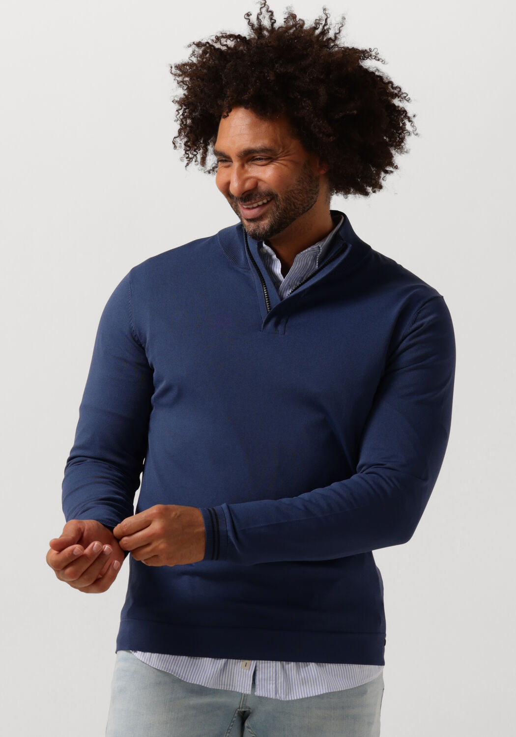 Genti Blauwe Sweater Met Rits Heren Blue Heren