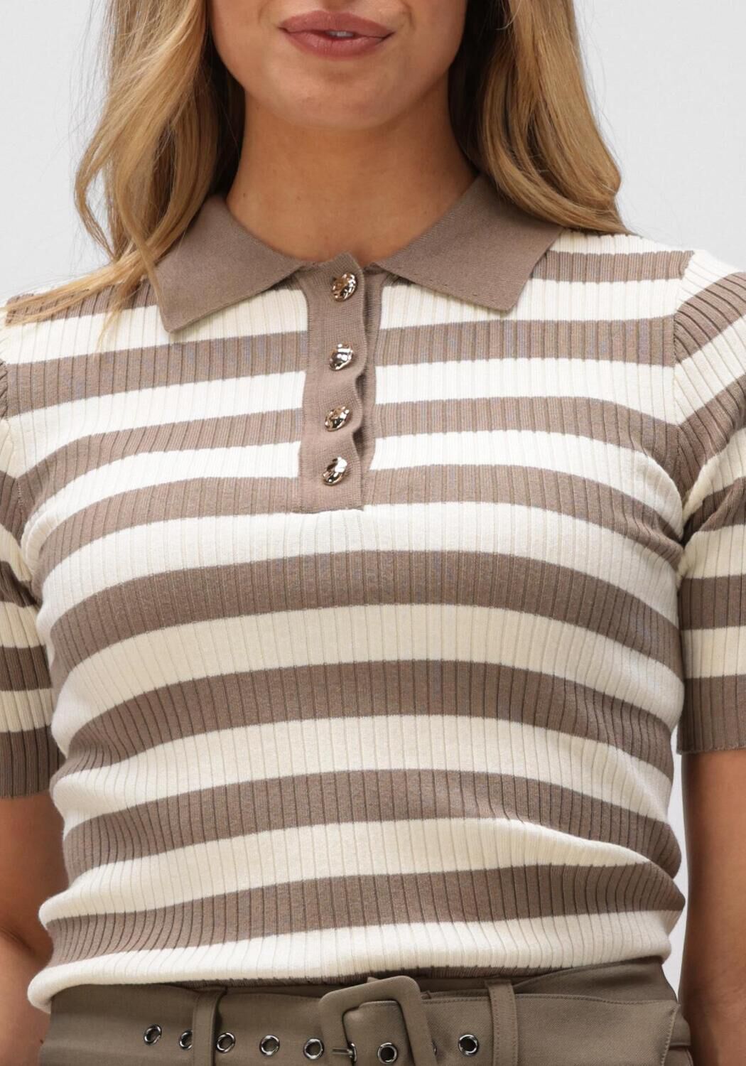 Bruine CO'COUTURE Trui BONNY STRIPE S/S POLO KNIT - large