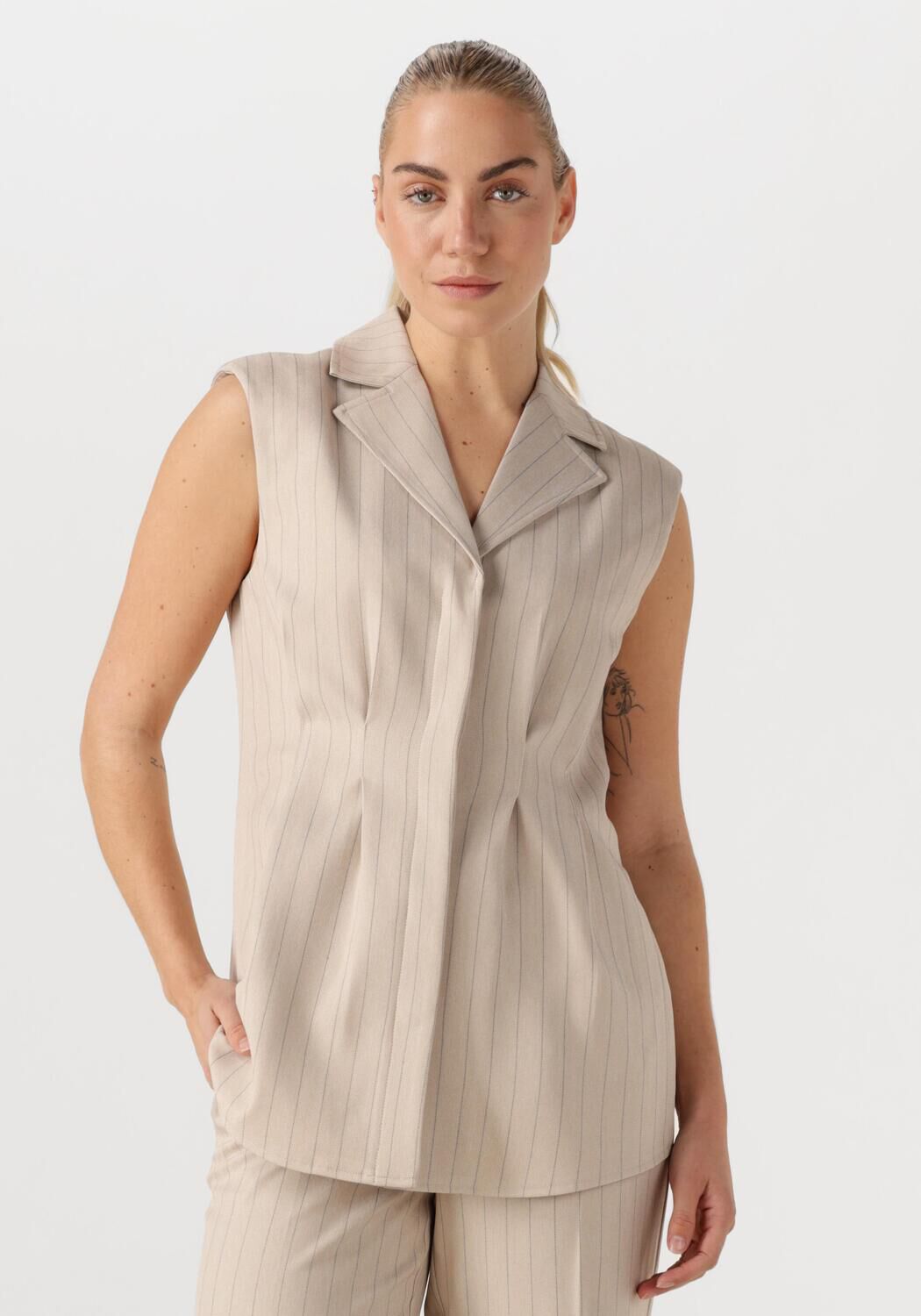 Bruuns Bazaar Gestreept Waistcoat Shirt Lichtgrijs Beige Dames