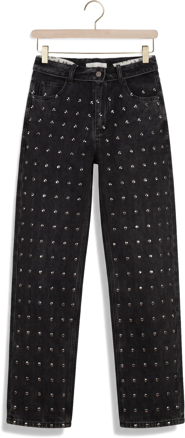 HAUTE L'AMITIÉ Haute L'Amitié Dames Jeans Flip Waist Rivet Tall Jeans Zwart