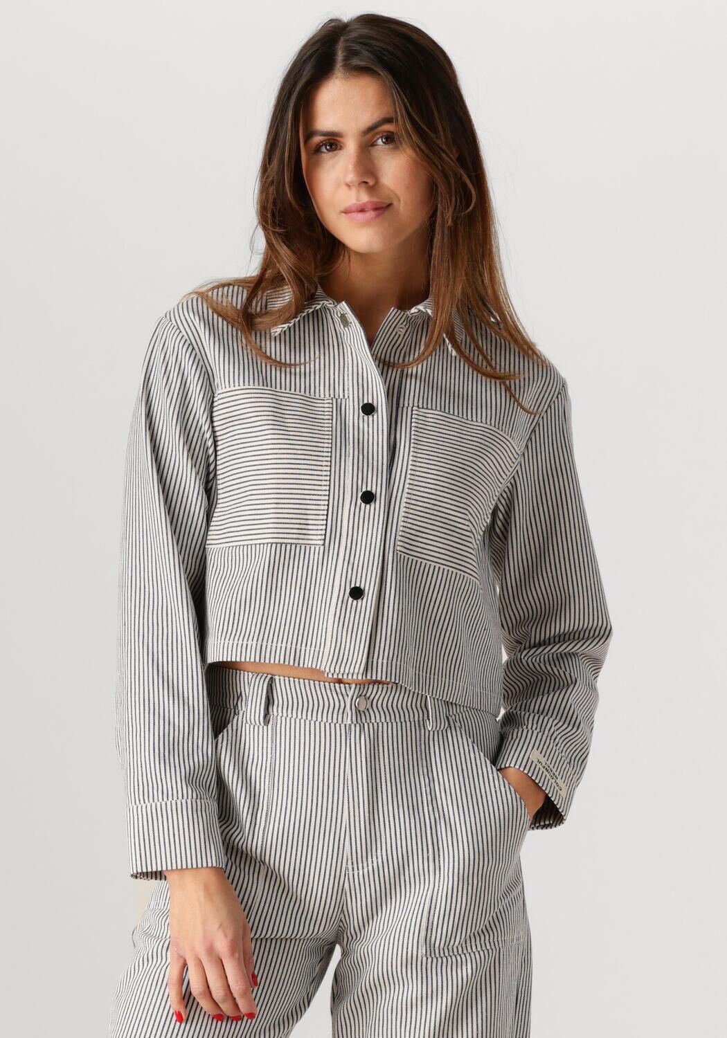 COLOURFUL REBEL Dames Blouses Ruby Cropped Striped Blouse Blauw