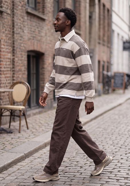 Bruine FOR&Eacute;T Polo MATCH RUGBY SWEATSHIRT WOOD STRIPE - large
