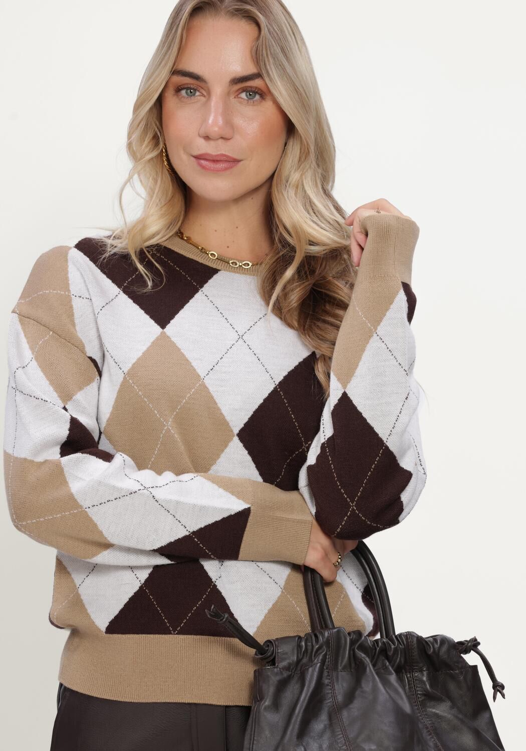 Multi SELECTED WOMEN Trui SLWTHEA LS KNIT ARGYLE O-NECK - large
