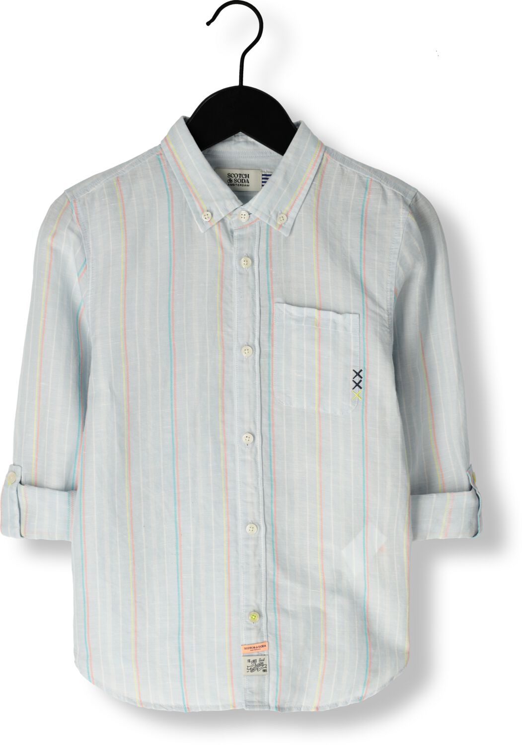 SCOTCH & SODA Jongens Overhemden Yarn-dyed Stripe Cotton Linen Shirt Lichtblauw